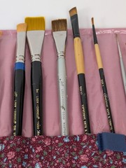 Artist Paint Brush Roll Case Handmade Filled With 25 Brushes EUC