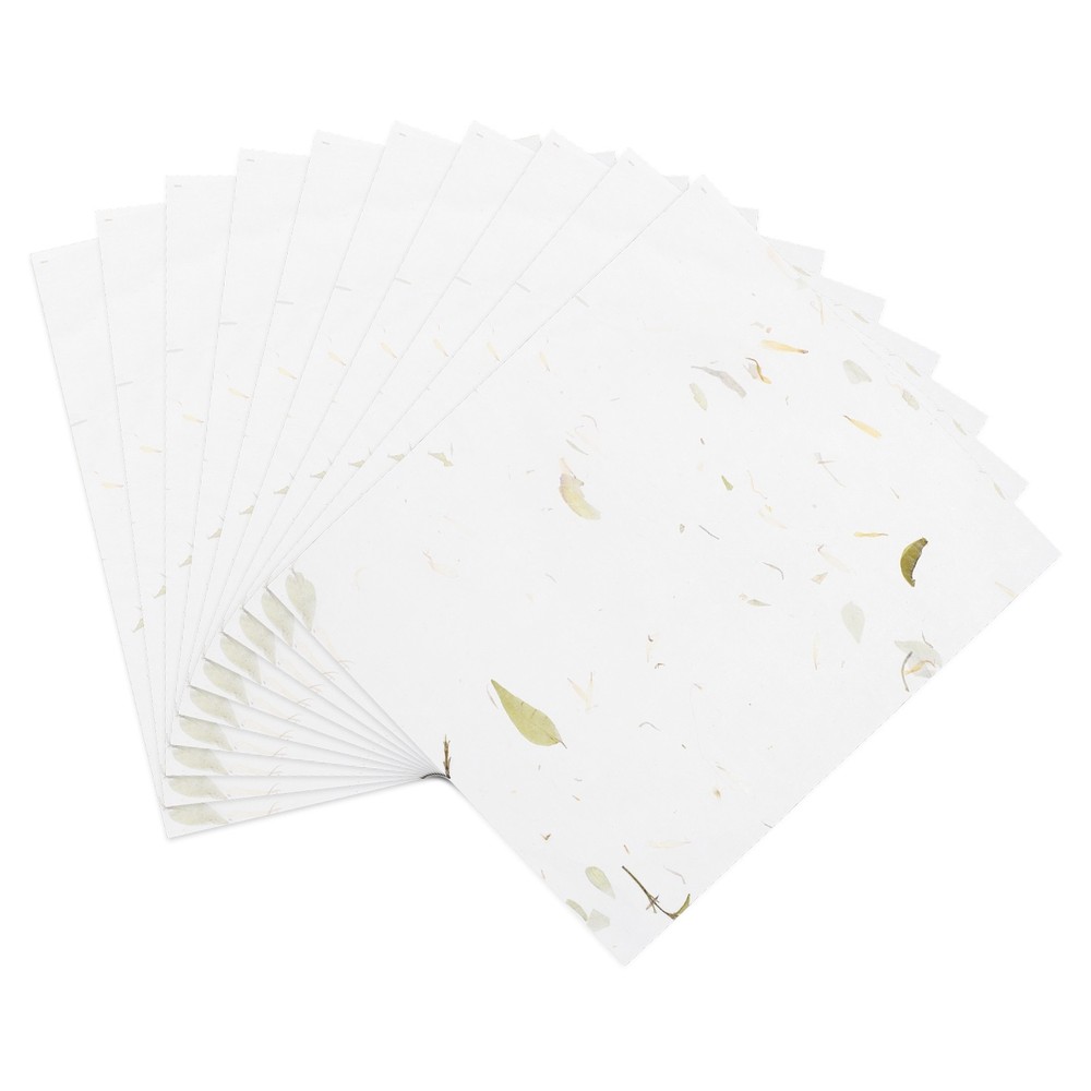 10Pcs A4 Mulberry Paper Sheets for Calligraphy, Yellow Flower Leaves 8.3″x11.7″