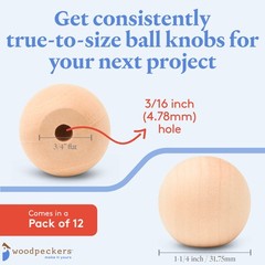 Unfinished Wood Ball Knobs 1-1/4 inch for Cabinets, Drawers, Crafts |Woodpeckers