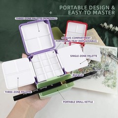 SeamiArt Mini Watercolor Paint Box Palette Travel Storage Case