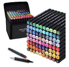 Alcohol Dual Tip Markers Set of 80 with No Bleed Ink, Bonus Case and Vibrant …