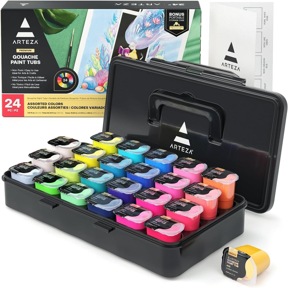 Gouache Paint, Set of 24 Jelly Paints, 1 fl oz (30 mL) Tubs, Opaque Gouache S…
