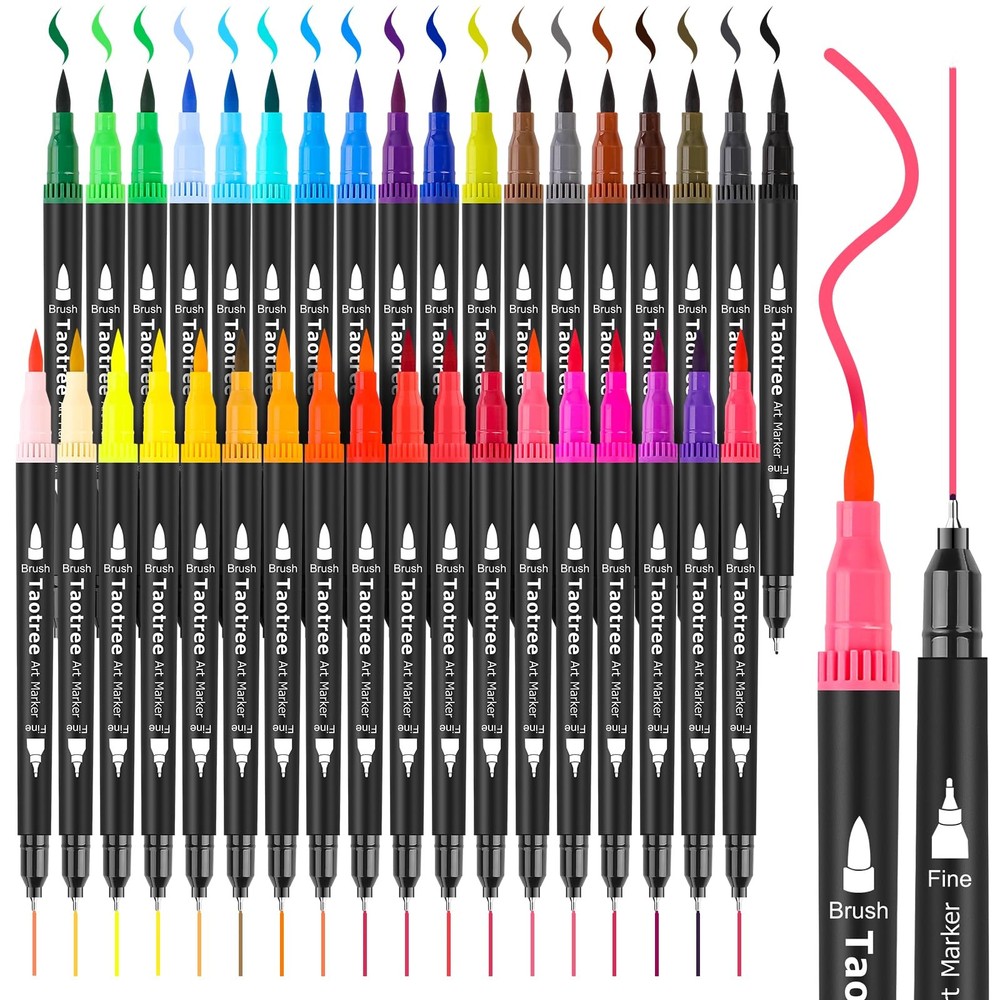 36 Dual Tip Art Markers Taotree Pens for Adult Coloring and Artists NEW