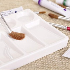 10 Wells White Rectangle Ceramic Artist Paint Palette,Porcelain Watercolor