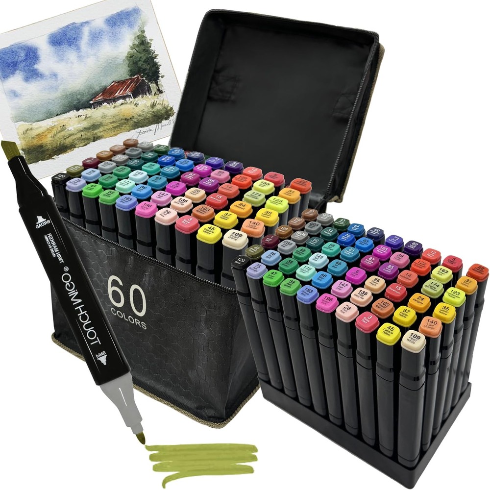 Alcohol Markers 60 Colors Double Tips Chisel & Fine Art Marker Set with Case …