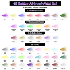 Airbrush Paint – 43 Colors with 5 Thinner, Ready to Spray Airbrush Paint Set,…