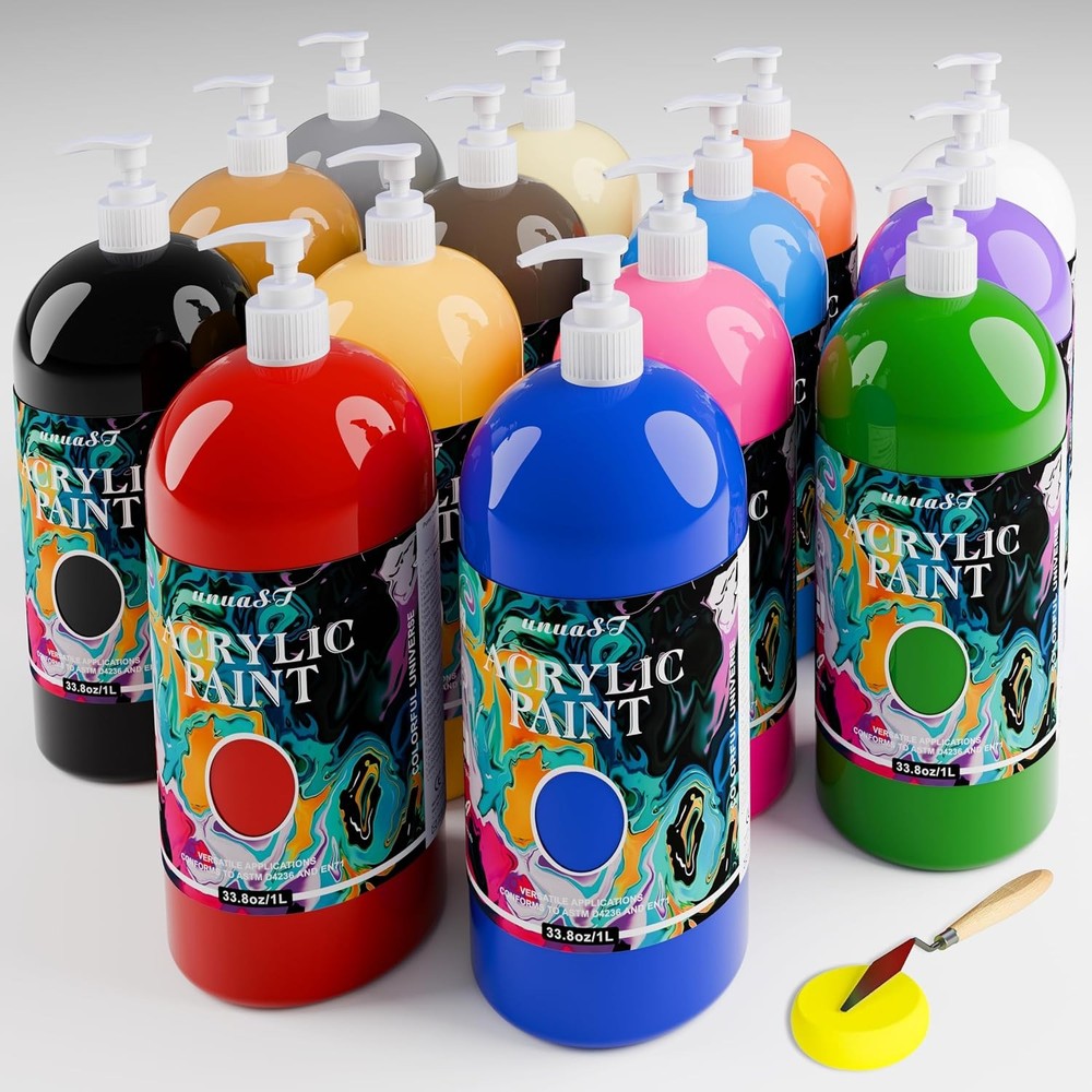 unuaST 14-Color Acrylic Paint Set, 10oz/300ml, Pump, Color Wheel