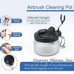 Airbrush Cleaning Pot with Holder Weighted Glass Jar Waste Collector & Stabi…