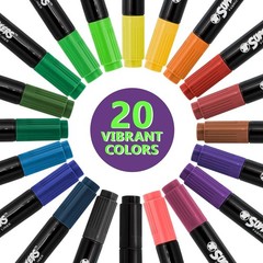 Super Markers 20 Vibrant Dual Tip Fabric Markers – Fine & Chisel Point Pens F…