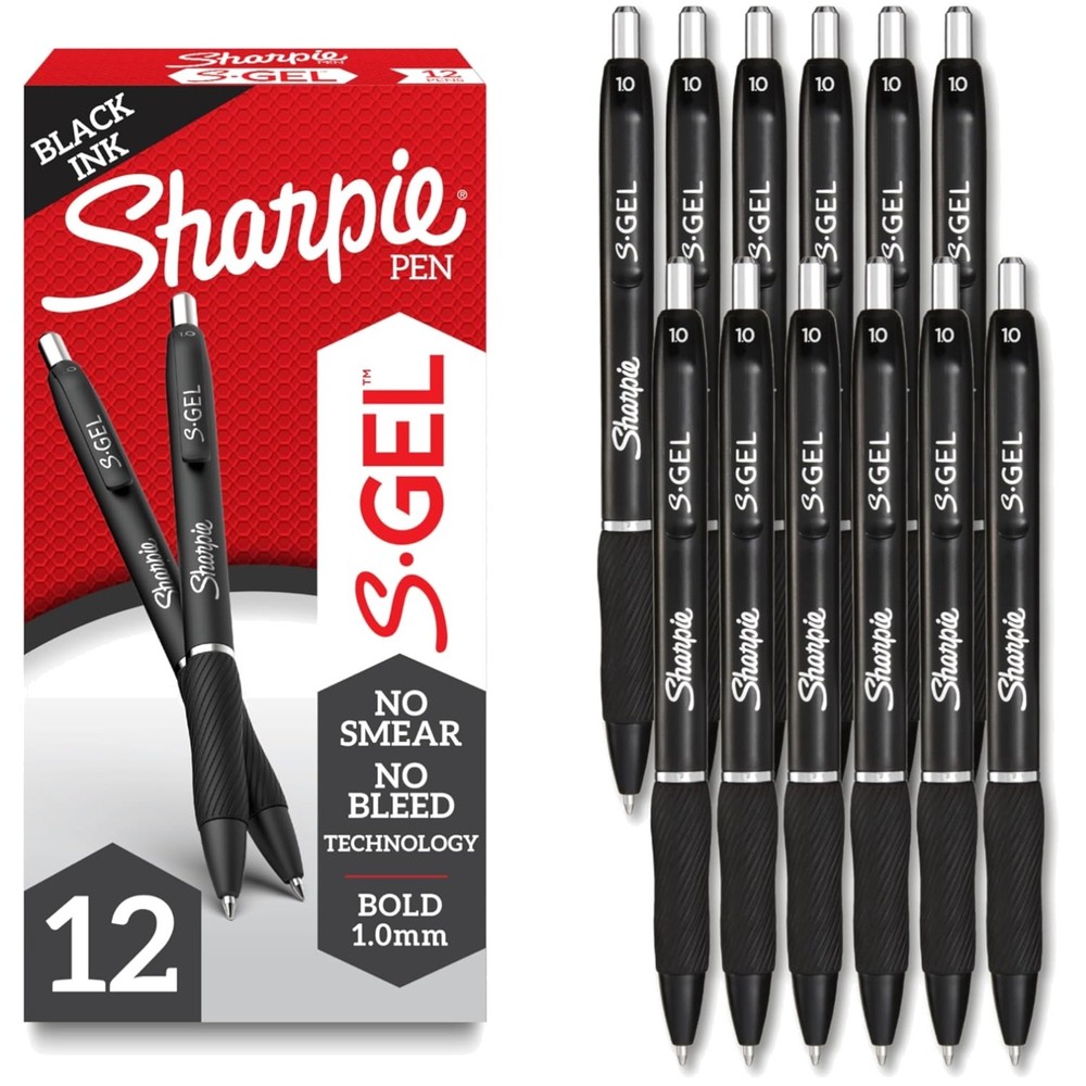 Professional Black Gel Pens, Bold 1.0mm Point, 12-Count