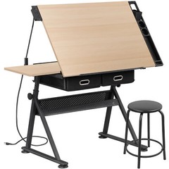 Adjustable Height Drafting Drawing Table Tiltable Tabletop Edge Stopper Natural
