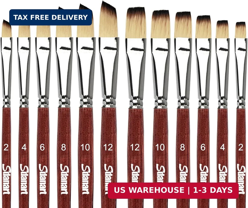 Sdanart Watercolor Brushes Professional 12 PCS ， 6 Flat Painting Brush and 6 Ang