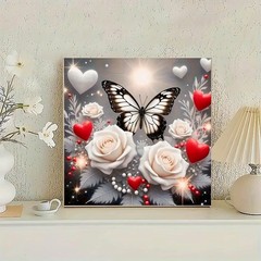 Diamond Painting Kit for Adults Butterfly and White Roses Full Drill Diamond Art
