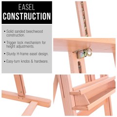 Wooden Beechwood Adjustable H-Frame Studio Easel, Artist Storage Tray 48″ Canvas