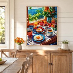 5D Breakfast Scene Diamond Painting Kits for Adults Beginners, Full Drill Round.