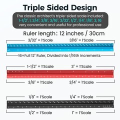Rena Chris Architectural Scale Ruler: 12″ Imperial Aluminum Alloy 1, Blue
