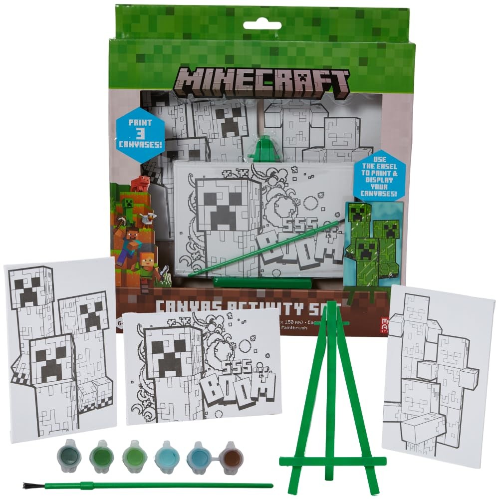 Minecraft Art Craft Kit For Kids Canvas Painting Set With 3 Canvases And Paint
