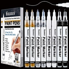White Paint Pen, 8 Pack 0.7mm 1 Count (Pack of 8) Black, White, Gold, Silver