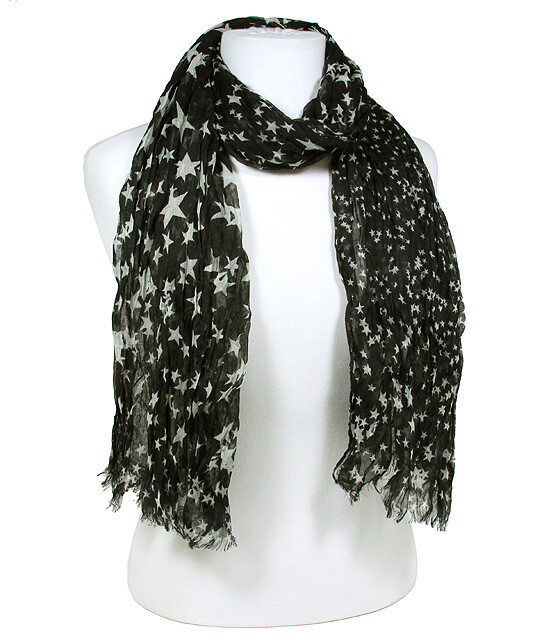 Scarf – Ribbed Stars Print – Black – SF-SSF50526BK