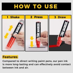 Jumbo Tire Marker White Red – 4 Pack 15mm Wide Tip Paint Pens for Car Tires L…
