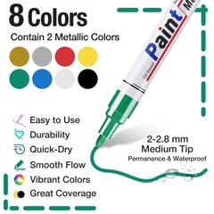 8 Colors Paint Pens, Medium Tip 2-3 MM, Oil Based Permanent Markers, Waterproof