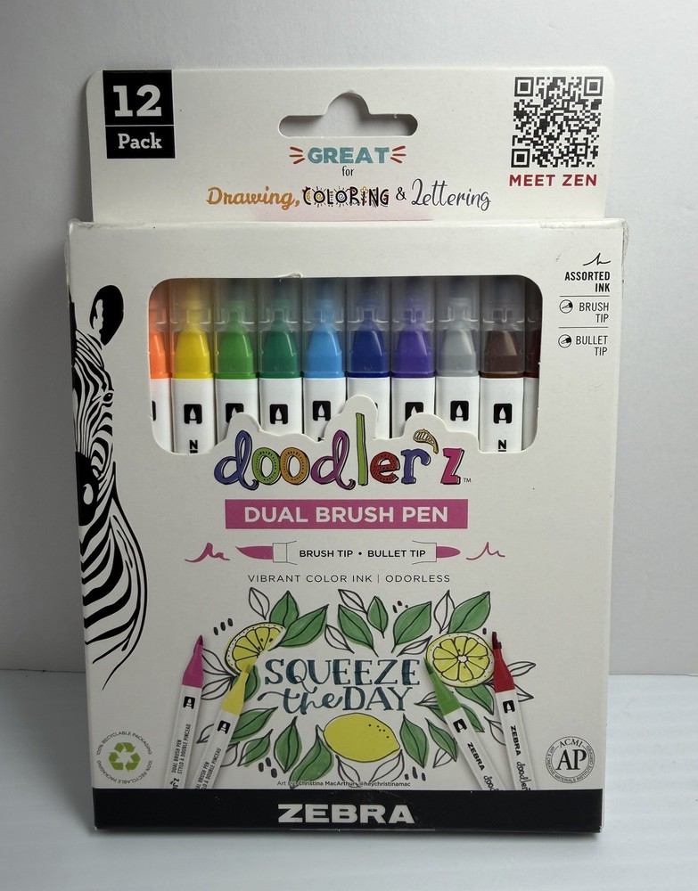Zebra Doodlerz Dual Brush Pens 12/Pkg-Assorted