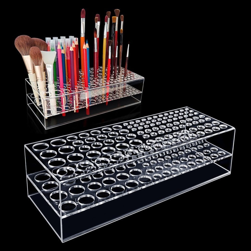 HESHUYU Acrylic Paint Brush Holder 105 Holes Clear Paintbrush Holder Organize…