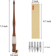 Yoption Wood Calligraphy Oblique Dip Pen 6 Piece Set, Pen+5pcs Nibs