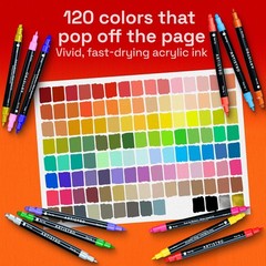 120 Dual-Tip Acrylic Paint Markers Set – Fine & Dot Tips for Fabric, Rock, Glass