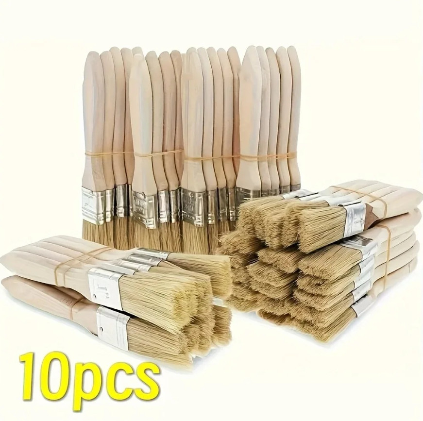10pcs Pig Bristle Paint Brushes Wooden Handle Art Craft Glue Set Kit – NEW