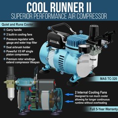 Air Compressor System Kit, Master Elite Plus Airbrush Set 6 Acrylic Paint Color