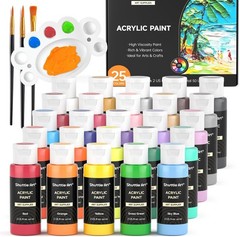 Acrylic Paint, 25 Colors Acrylic Paint Set, 2oz/60ml Bottles, Rich Pigments P…