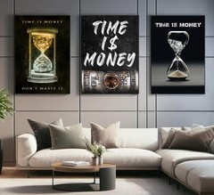 3Pcs Time Is Money Canvas Wall Art Inspirational Modern Money Art Painting Pi…