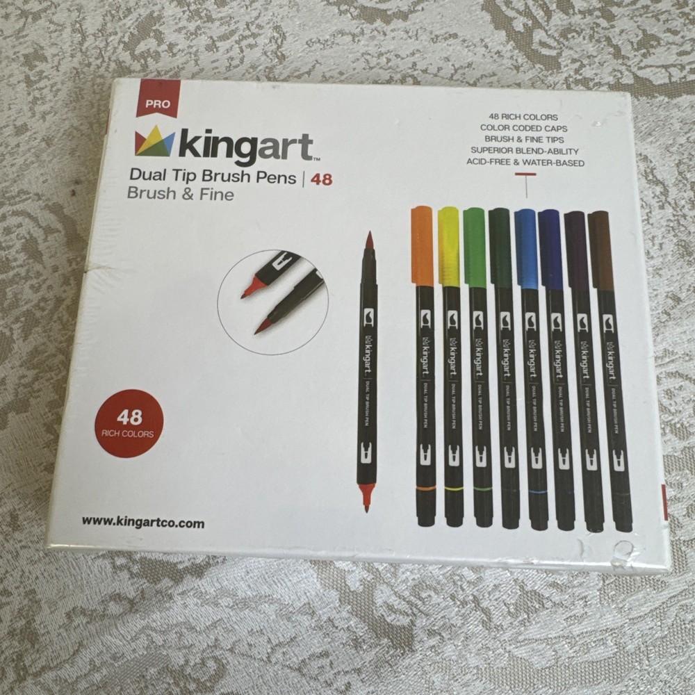 KingArt 445-48 PRO Dual TIP Brush & Fine Tip PENS, 48 Colors! New