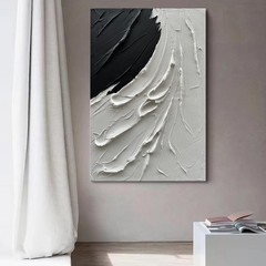 NANKAI Art 36×24 Inches Hand-Painted Thick Textured Black and White Minimalis…