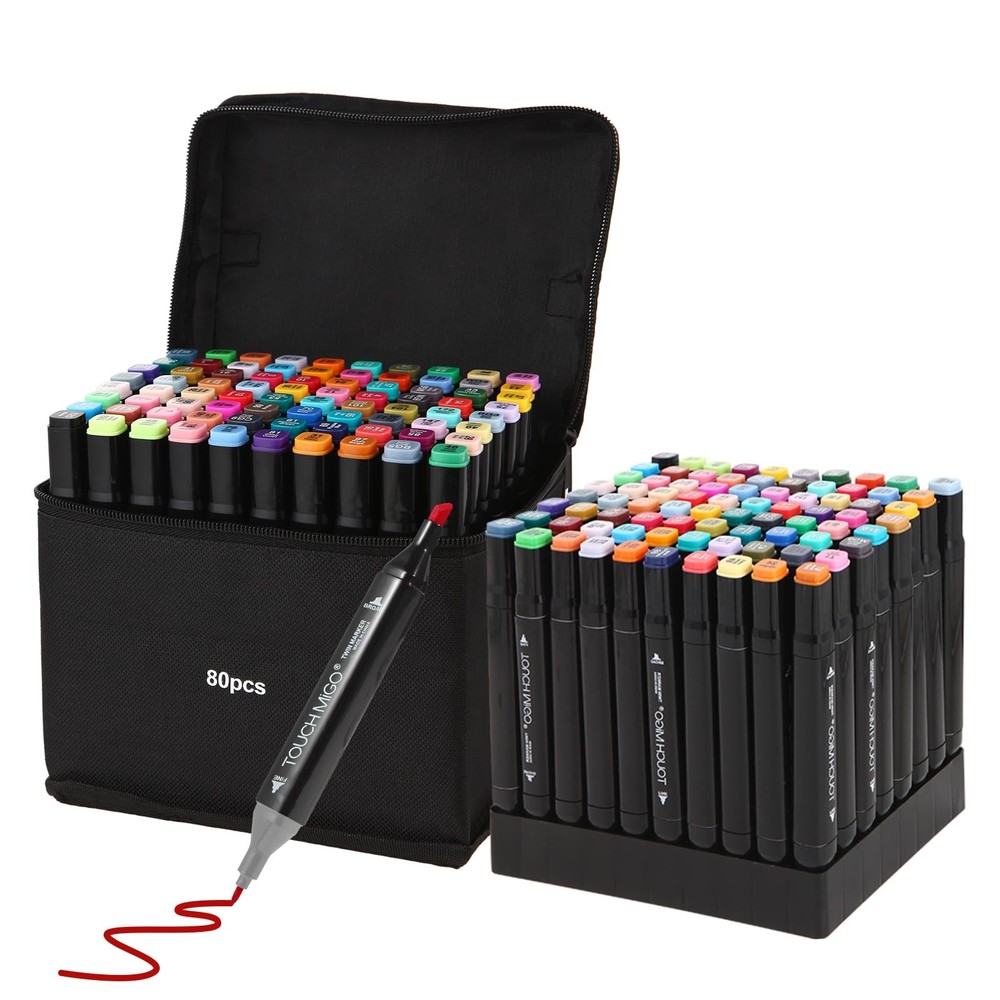 80 Colors Art Markers Pens, Dual Tips Alcohol Markers Set with Base, Permanen…