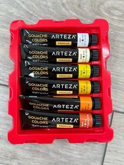 Arteza Metallic Gouache Paint 12ml Tubes Set of 36 Vivid Colors Premium Box Set