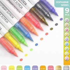 NEW 9pcs Brush Markers Set Pro Colors with Auto Ink Control for Art DIY