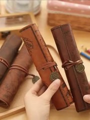 Dark Brown Pencil Case Makeup Case Leatherette Treasure Map Style Free Delivery
