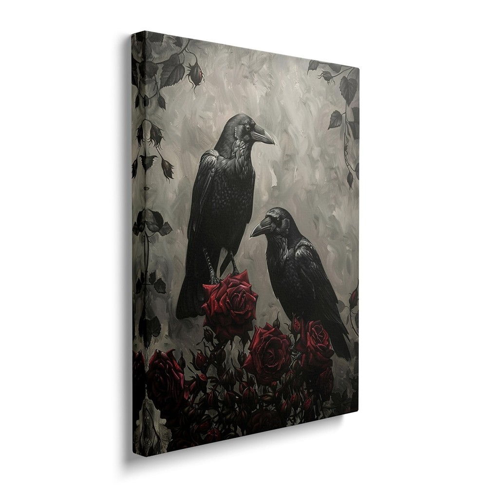 Crow Canvas Wall Art Gothic Romantic Painting Picture Framed for Bathroom Bed…