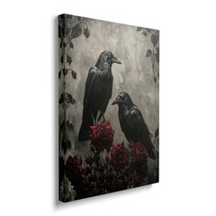Crow Canvas Wall Art Gothic Romantic Painting Picture Framed for Bathroom Bed…