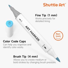 Pastel Alcohol Markers Brush tip, Dual Tip Brush & Fine Tip Art Marker Set, 5…