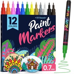 DAPAWIN Permanent Oil Based Paint Markers Fine Point Oil Paint Pen, 12 Colors…