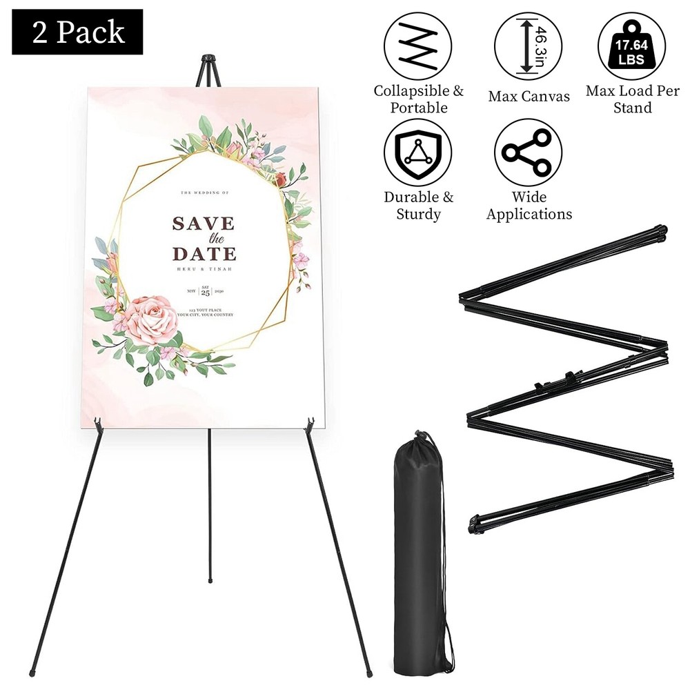 2 Packs Artist Easel Stand Metal Tripod Display Adjustable for Wedding Art Paint