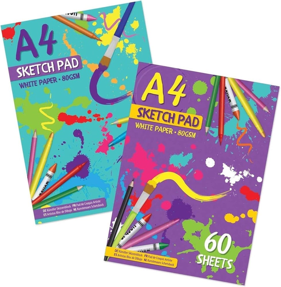 A4 Sketchbook for Kids with 80 White Premium Pages, 2 Pack (Cover may vary)