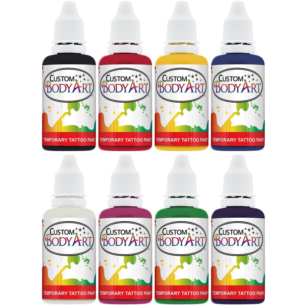 8 Color 1oz Custom Body Art Airbrush Temporary Tattoo Paint Set Ink Kit Stencil