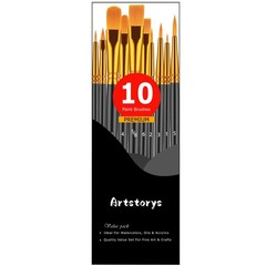 Paint Brush Set, 10 Pcs 5 / 8 8 6 4 5 3 2 2 1 2 / 0, Black,nickel