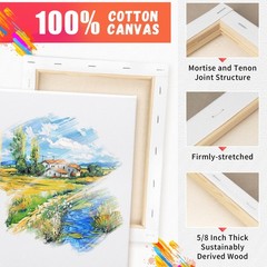 FIXSMITH Stretched Canvas for Painting 4 Pack, Pre-Primed Canvas Boards for Oil