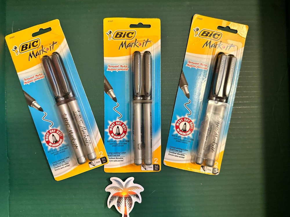 BIC Mark-It Permanent Marker, Fine Point, 2 Count, Black 3 PACKS OF 2