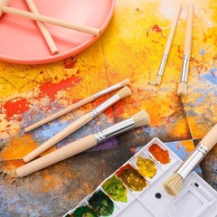 Wooden Stencil Brushes Natural Stencil Bristle Dome Art Painting Brushes Wood…